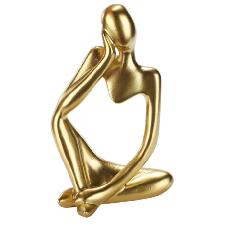 Escultura del Pensamiento – Escultura humana abstracta, resina negra/dorada, acabado de alta temperatura (13 x 8 cm y 13 x 6 cm), decoración moderna para oficina y sala de estar, duradera, resistente 