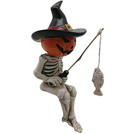 [Escultura gótica de resina] [Decoración] [Pesca de calaveras] Escultura 3D de resina estilo gótico para jardín con caña de pescar desmontable y respaldo adhesivo, escultura de pez y manzana, decoraci