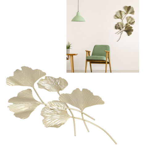 Escultura mural tridimensional de metal con forma de hoja de ginkgo, hecha de hierro, 60 x 35 cm, diseño minimalista moderno para habitación u oficina, 435 g, 35 cm, ginkgo hierro