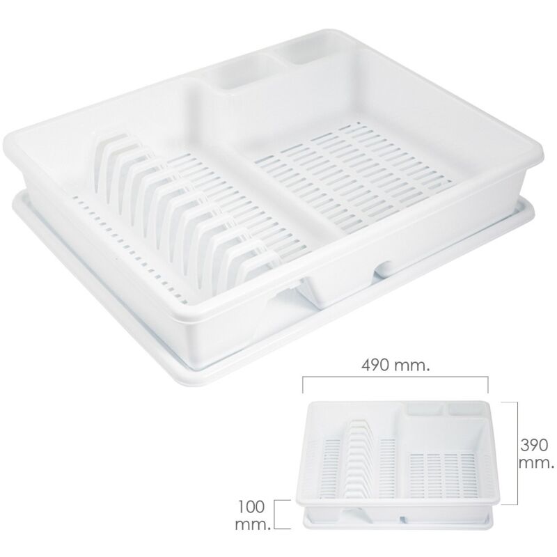

Escurre platos rectangular con bandeja anti goteo plástico 49x39x10 (alt.) cm.
