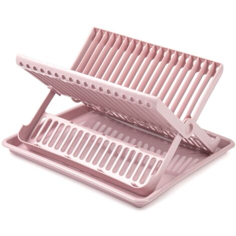 Escurreplato plegable de plastico con bandeja  Rosa claro