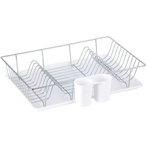 Escurreplatos con bandeja SAKURA en Acero Cromado Blanco MSV