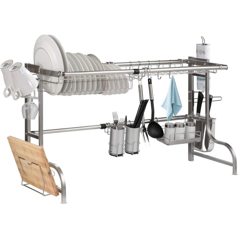 

Escurreplatos de Acero Inoxidable Estante para Platos Escurreplatos sobre Fregadero Ajustable en Longitud y Altura Soporte para Platos Boles Ollas