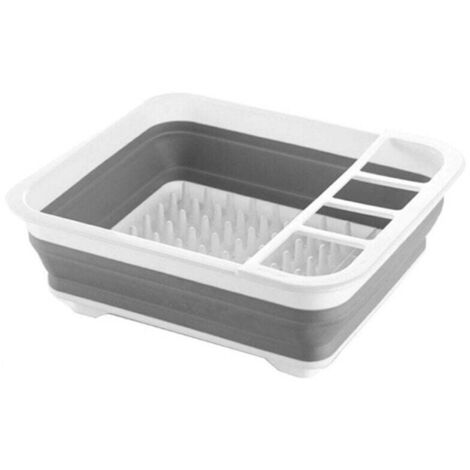 Escurreplatos plegable de plástico - Juego de escurridor de platos plegable - Organizador de cubiertos portátil - Bandeja ahorradora de espacio para la cocina (gris)