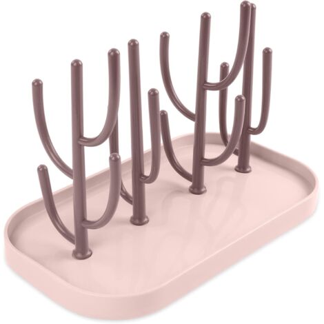 Escurridor de biberones con forma de árbol y bandeja de agua extraíble para biberones, cubiertos, tetinas y vasos (rosa).