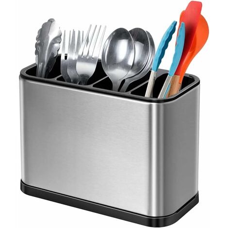 Soporte para utensilios de madera, para encimera de cocina, para organizar  y almacenar utensilios de cocina, 3 compartimentos, color blanco