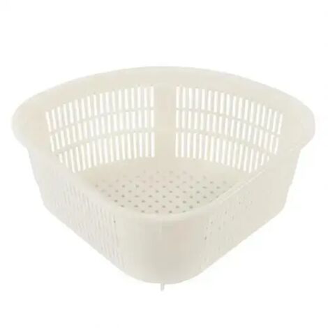 Escurridor de fregadero de cocina triangular de plástico de 1 pieza con frutero y soporte para esponja, color blanco