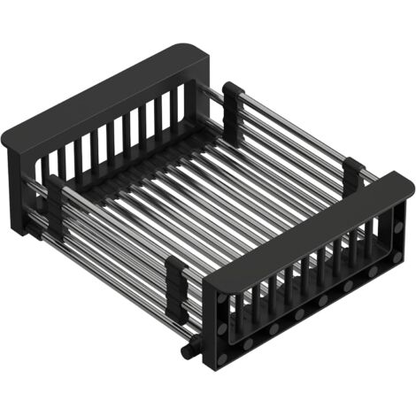 Escurridor de fregadero retráctil de acero inoxidable para secar cubiertos y platos, escurridor de frutas, negro, 28 x 22,5 x 9 cm