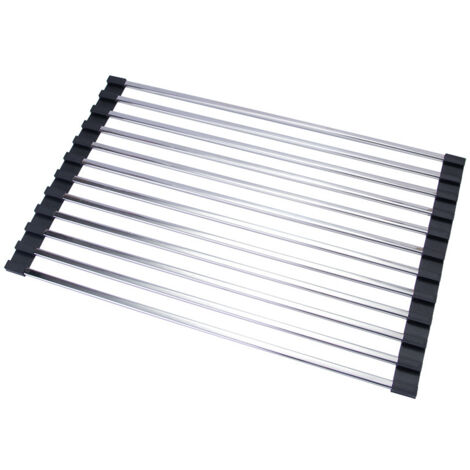 Escurridor de platos - Alfombrilla de secado de acero inoxidable y silicona - Escurridor de fregadero plegable, multiusos para secar/escurrir/salvamanteles (Tamaño: 45 cm)