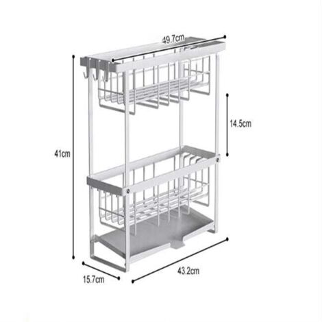 Escurridor de platos blanco de dos niveles, estante estrecho para ventana de cocina, escurridor de platos para uso doméstico.