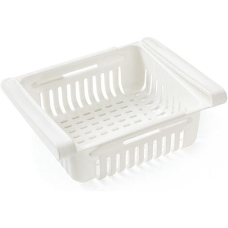 Escurridor de platos, cesta de almacenamiento de cocina, cestas de almacenamiento ajustables, cocina, organizador de cajones deslizantes para frigorífico, blanco