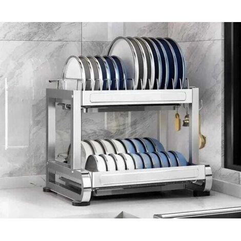 Escurridor de platos de acero inoxidable de 43 cm: práctico y elegante para guardar platos, vasos y utensilios.