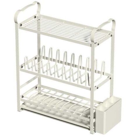 Escurridor de platos de tres niveles, estante de cocina, estante de almacenamiento multifuncional, soporte para cuchillos y soporte para tabla de cortar.