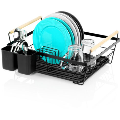 Escurridor de platos negro de pie para cocina, 45 cm.