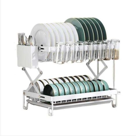 Escurridor de platos plegable para cocina, blanco, 402831,5 cm (con soporte para tabla de cortar y cilindro para palillos).