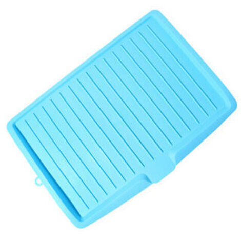 Escurridor de platos premium de plástico con alfombrilla, escurridor lateral para fregadero y bandeja de goteo inclinada para ollas, color azul,