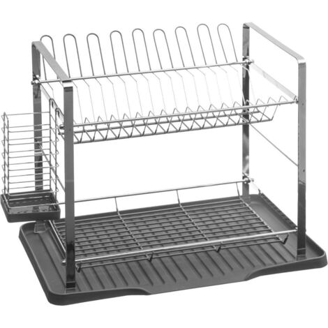 Escurridor metálico de 2 niveles con bandeja gris - 5five