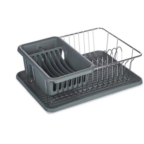 Escurridor plano de cocina, fabricado en plástico de alta calidad y acero inoxidable, color gris