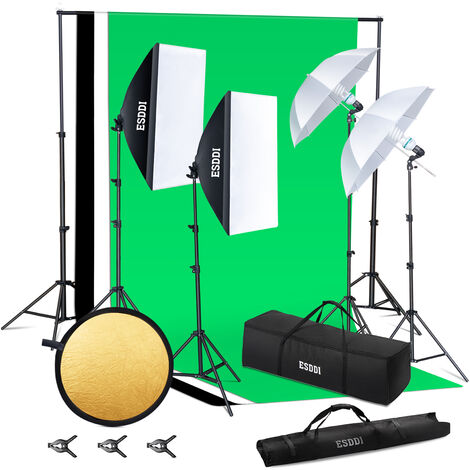 ESDDI Studio de Photo PS055, Boîte à Lumière Ensembles Kit D'éclairage Taille Maximale Réglable 2.6Mx3M Système de Support D'arrière-Plan Tissu de Toile De Fond 3 Couleurs Support de Lumière Paraplui