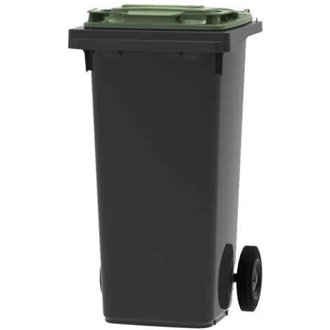 ESE France Conteneur Poubelle à déchets 2 roues - 120L - Robuste et Économique - 100% Recyclé - Gris avec Couvercle Vert - Fabriqué en France