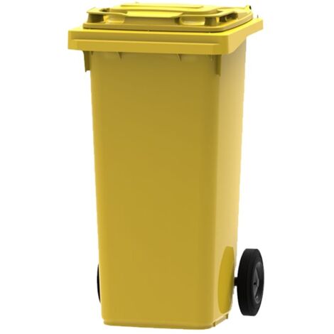 ESE France Conteneur Poubelle à déchets 2 roues - 120L - Robuste et Économique - 100% Recyclé - Jaune - Fabriqué en France