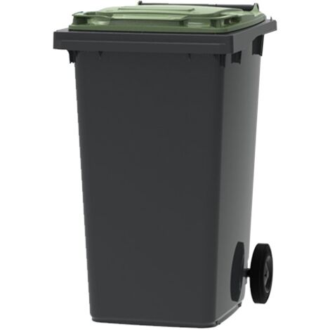 ESE France Conteneur Poubelle à déchets 2 roues - 240L - Robuste et Économique - 100% Recyclé - Gris avec Couvercle Vert - Fabriqué en France