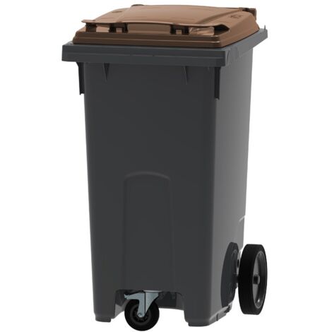 ESE France Conteneur Poubelle à déchets 3 roues - 240L - Robuste et Professionnel - 100% Recyclé - Gris avec Couvercle Marron - Fabriqué en France