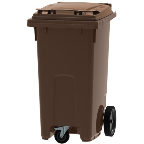 ESE France Conteneur Poubelle à déchets 3 roues - 240L - Robuste et Professionnel - 100% Recyclé - Marron - Fabriqué en France