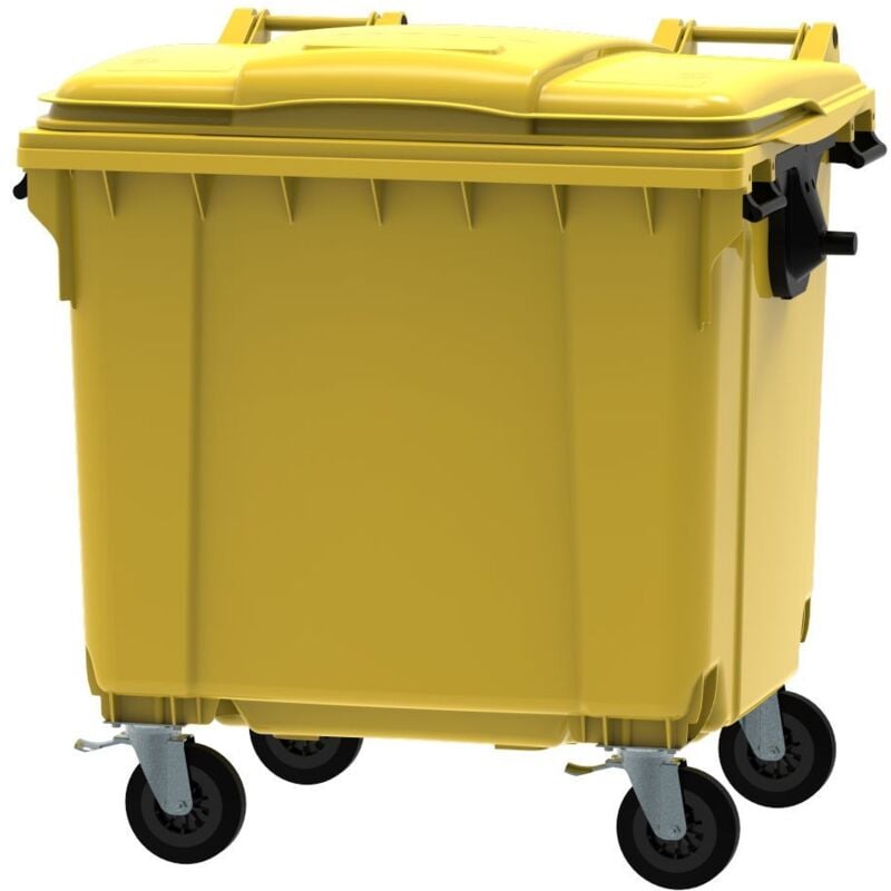 France Conteneur Poubelle à déchets 4 roues - 1100L - Robuste et Professionnel - 100% Recyclé - Jaune - ESE