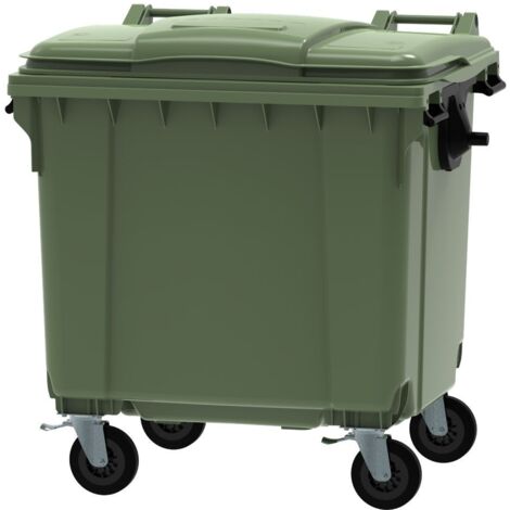 ESE France Conteneur Poubelle à déchets 4 roues - 1100L - Robuste et Professionnel - 100% Recyclé - Vert