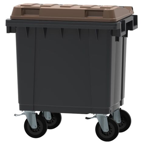 ESE France Conteneur Poubelle à déchets 4 roues - 400L - Robuste et Professionnel - 100% Recyclé - Gris avec Couvercle Marron - Fabriqué en France