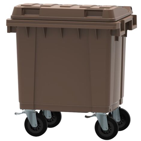 ESE France Conteneur Poubelle à déchets 4 roues - 400L - Robuste et Professionnel - 100% Recyclé - Marron - Fabriqué en France