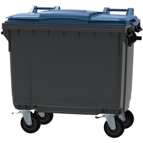 ESE France Conteneur Poubelle à déchets 4 roues - 660L - Robuste et Professionnel - 100% Recyclé - Gris avec Couvercle Bleu - Fabriqué en France