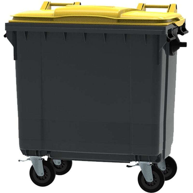 France Conteneur Poubelle à déchets 4 roues - 770L - Robuste et Professionnel - 100% Recyclé - Gris avec Couvercle Jaune - Fabriqué en France - ESE