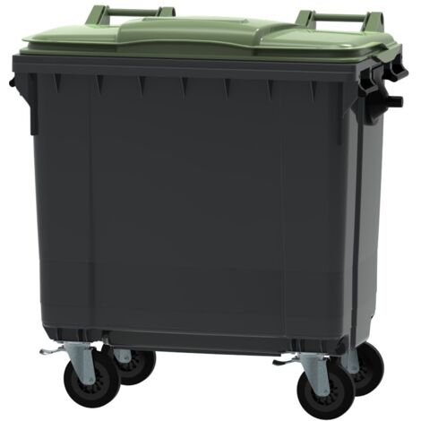 ESE France Conteneur Poubelle à déchets 4 roues - 770L - Robuste et Professionnel - 100% Recyclé - Gris avec Couvercle Vert - Fabriqué en France