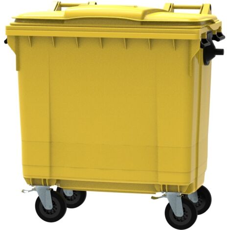 ESE France Conteneur Poubelle à déchets 4 roues - 770L - Robuste et Professionnel - 100% Recyclé - Jaune - Fabriqué en France