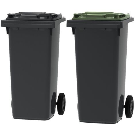 ESE France Lot de 2 Conteneurs Poubelles à déchets 2 roues - 120L - 100% Recyclé - Gris avec Couvercle Gris et Vert- Fabriqué en France