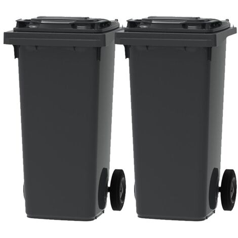 ESE France Lot de 2 Conteneurs Poubelles à déchets 2 roues - 120L - 100% Recyclé - Gris avec Couvercle Gris - Fabriqué en France