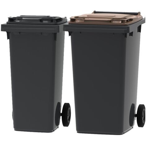 ESE France Lot de 2 Conteneurs Poubelles à déchets 2 roues - 120L & 240L - 100% Recyclé - Gris avec Couvercle Gris et Marron - Fabriqué en France