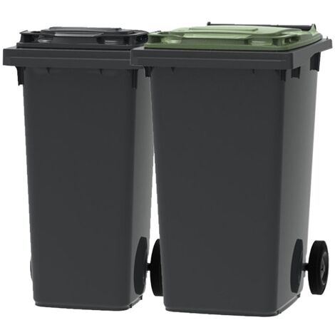ESE France Lot de 2 Conteneurs Poubelles à déchets 2 roues - 120L & 240L - 100% Recyclé - Gris avec Couvercle Gris et Vert - Fabriqué en France