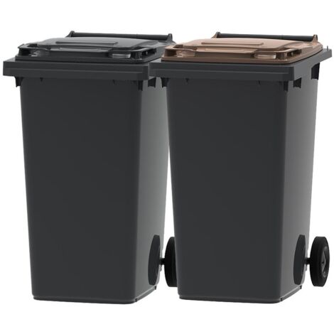 ESE France Lot de 2 Conteneurs Poubelles à déchets 2 roues - 240L - 100% Recyclé - Gris avec Couvercle Gris et Marron - Fabriqué en France