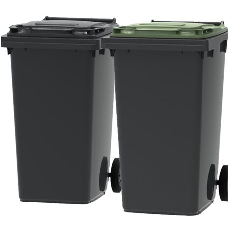 ESE France Lot de 2 Conteneurs Poubelles à déchets 2 roues - 240L - 100% Recyclé - Gris avec Couvercle Gris et Vert - Fabriqué en France