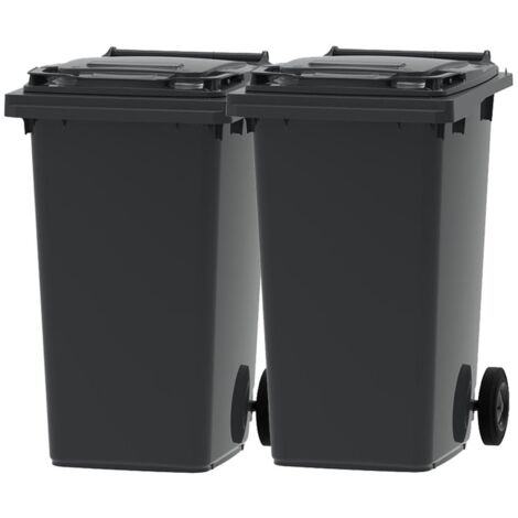 ESE France Lot de 2 Conteneurs Poubelles à déchets 2 roues - 240L - 100% Recyclé - Gris avec Couvercle Gris - Fabriqué en France
