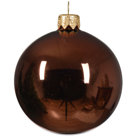 Esfera de Navidad de Vidrio Brillante en Color Café ø 8cm