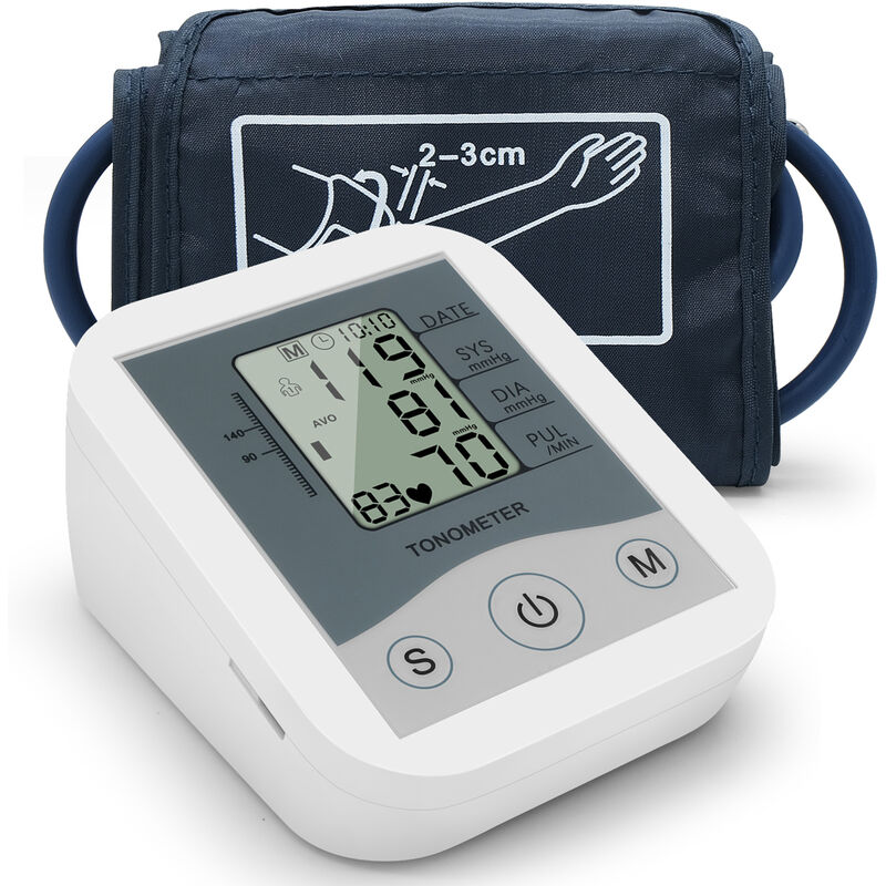

Happyshopping - Esfigmomanometro de brazo Pantalla digital LCD Monitor de presion arterial Oscilometria de escaneo de pulso Dos metodos de medicion