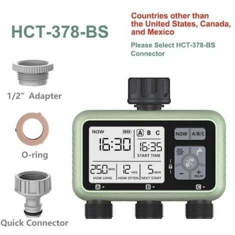 Eshico 2024 3-fach digitale Bewässerungsuhr, HCT-378-BS mit digitaler Programmierung, für den Garten