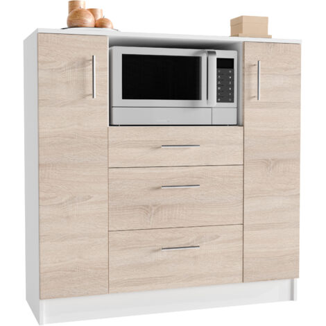 Esilo Küchenregale Schrank  2 Türen, 2 Schubladen, 1 Ablage Eiche dekor, weiß.