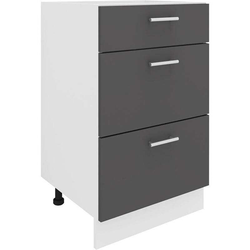 Ebuy24 – Casserolier de cuisine Esilo H. 82 cm – Largeur 50 cm – Profondeur 46 cm – 3 tiroirs en métal robuste – Finition blanche et anthracite