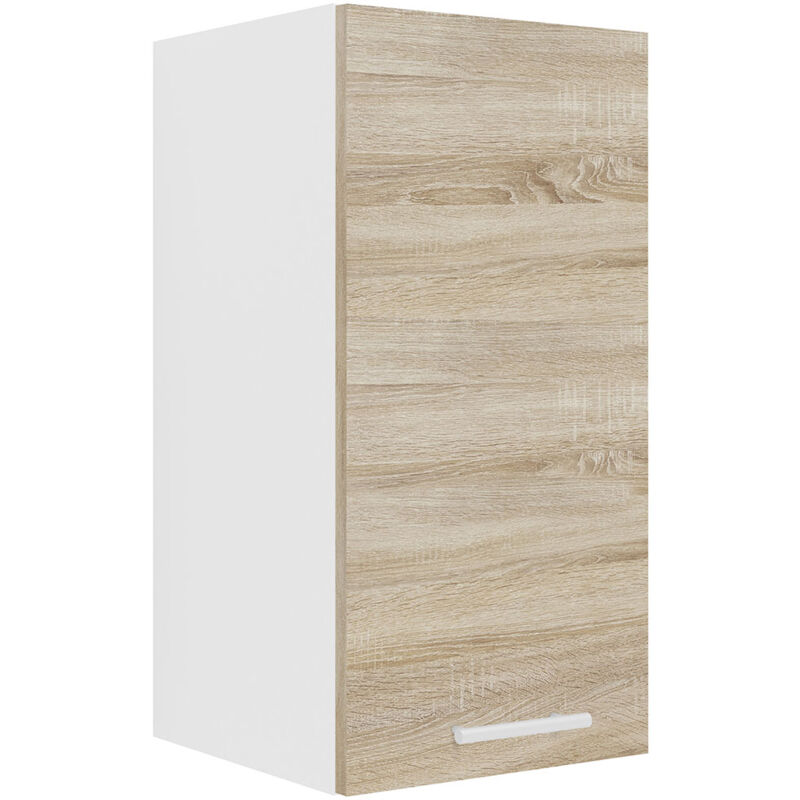 Esilo meuble haut de cuisine 30 cm 1 porte blanc, décor chêne.