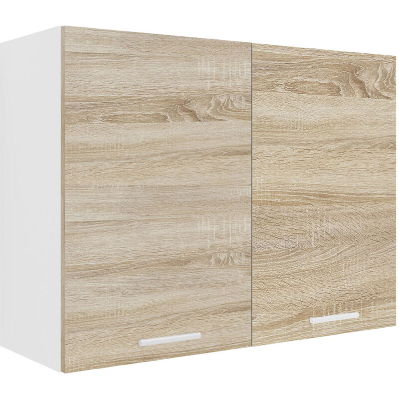 Ebuy24 - Esilo meuble haut de cuisine 80 cm 2 portes blanc, décor chêne.